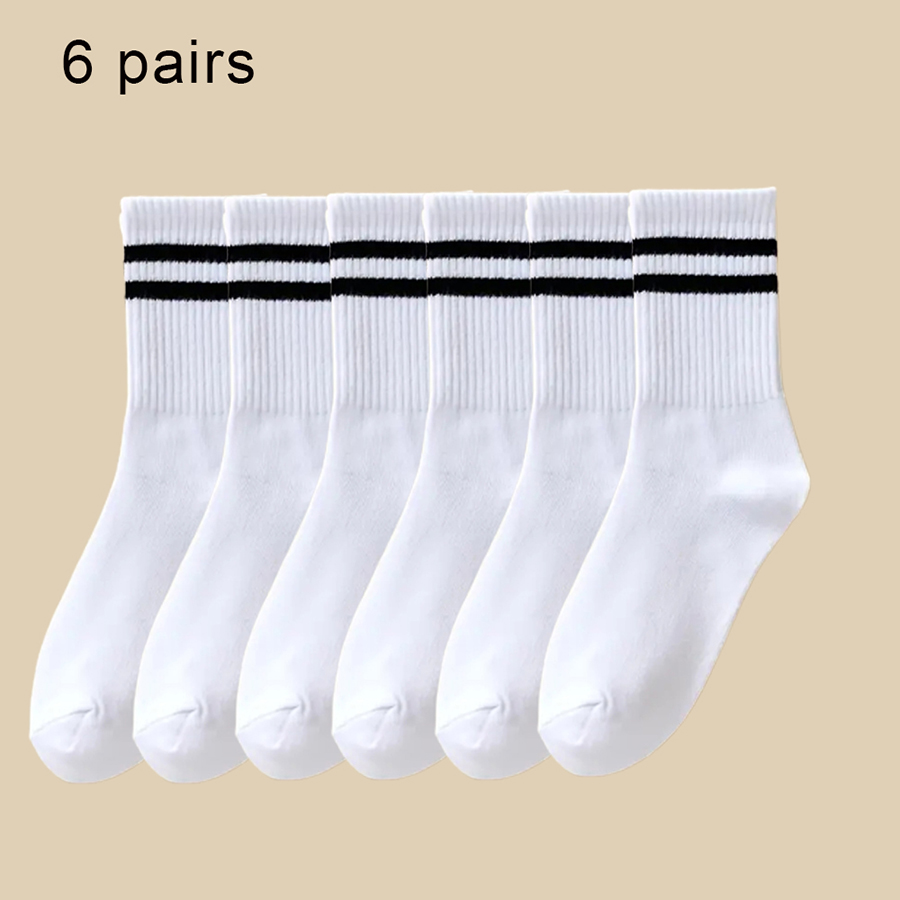 6/10/20 paires de chaussettes mi-tube à rayures neutres, absorbant la sueur, respirantes, douces et confortables, chaussettes de sport et de loisirs pour Couple: Beige
