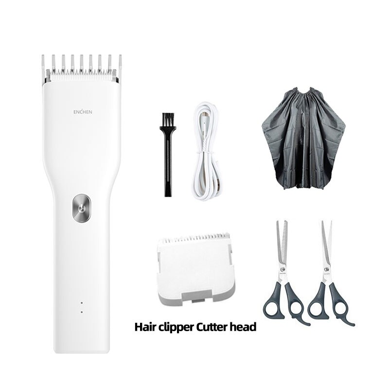 ENCHEN Boost Electric Hair Clippers Men Children Ceramic Cutter Hair Cutting Machine Rechargeable Barber Trimmer: White Set8