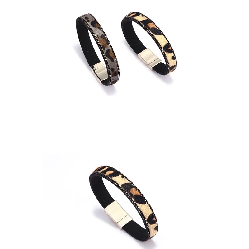 Mode Eenvoudige Luipaard Patroon Paardenhaar Lederen Armbanden Magnetische Sluiting Accessoires Vrouwen Armbanden Sieraden