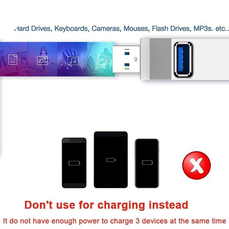 Mini 3-Port USB 3.0 Hub High-Speed Data Transfer Splitter and Adapter for PC Laptops and Desktops