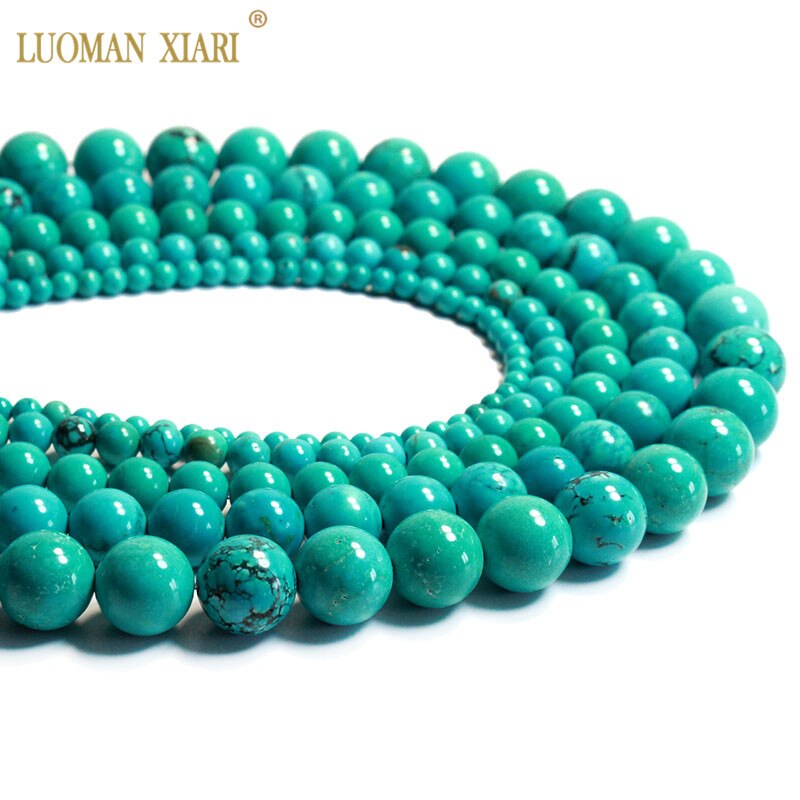 Fine AAA Natural Turquoise Green Round Loose Stone Beads For jewelry Making 4/6/8/10/12 MM DIY Bracelet Necklace Strand 15.5''