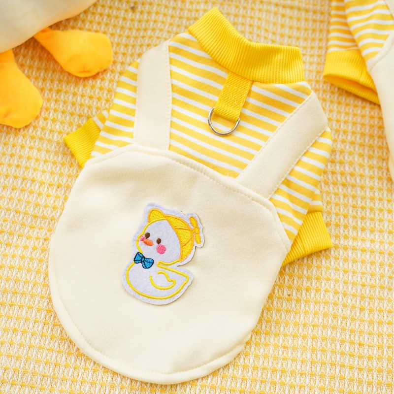 Sweat-shirt à capuche pour animaux de compagnie avec anneau en D, sweats à capuche fins pour chiens, manteau pour chat, imprimé rayé, veste pour chiot, mignon, automne, hiver, 2025: M / YELLOW