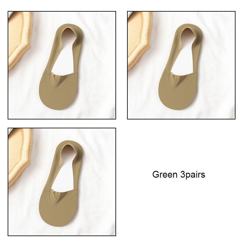 VKMONY – chaussettes invisibles en silicone ultra-fines pour femmes, 3 paires, été: Green3