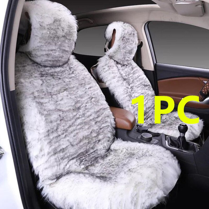 1Pc Bont Schapenvacht Auto Stoelhoezen, Universele Wol Auto Zitkussen, winter Warm Auto Voorstoel Cover Australië Imitatie Wol: White gray