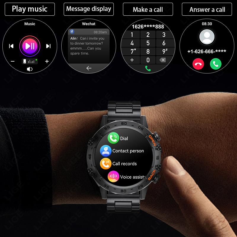 LIGE nuovo1.39 "Bluetooth Chiamata Astuto Della Vigilanza Degli Uomini di sport tutto'aria Aperta fitness Monitoraggio della Frequenza Cardiaca saluto Smartwatch per il Telefono androide IOS