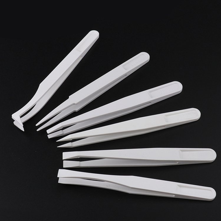 6 Stks/set Carbon Fiber Plastic Pincet Antistatische Rechte Gebogen Anti-Statische Pincet Witte Kleur Hand Tool