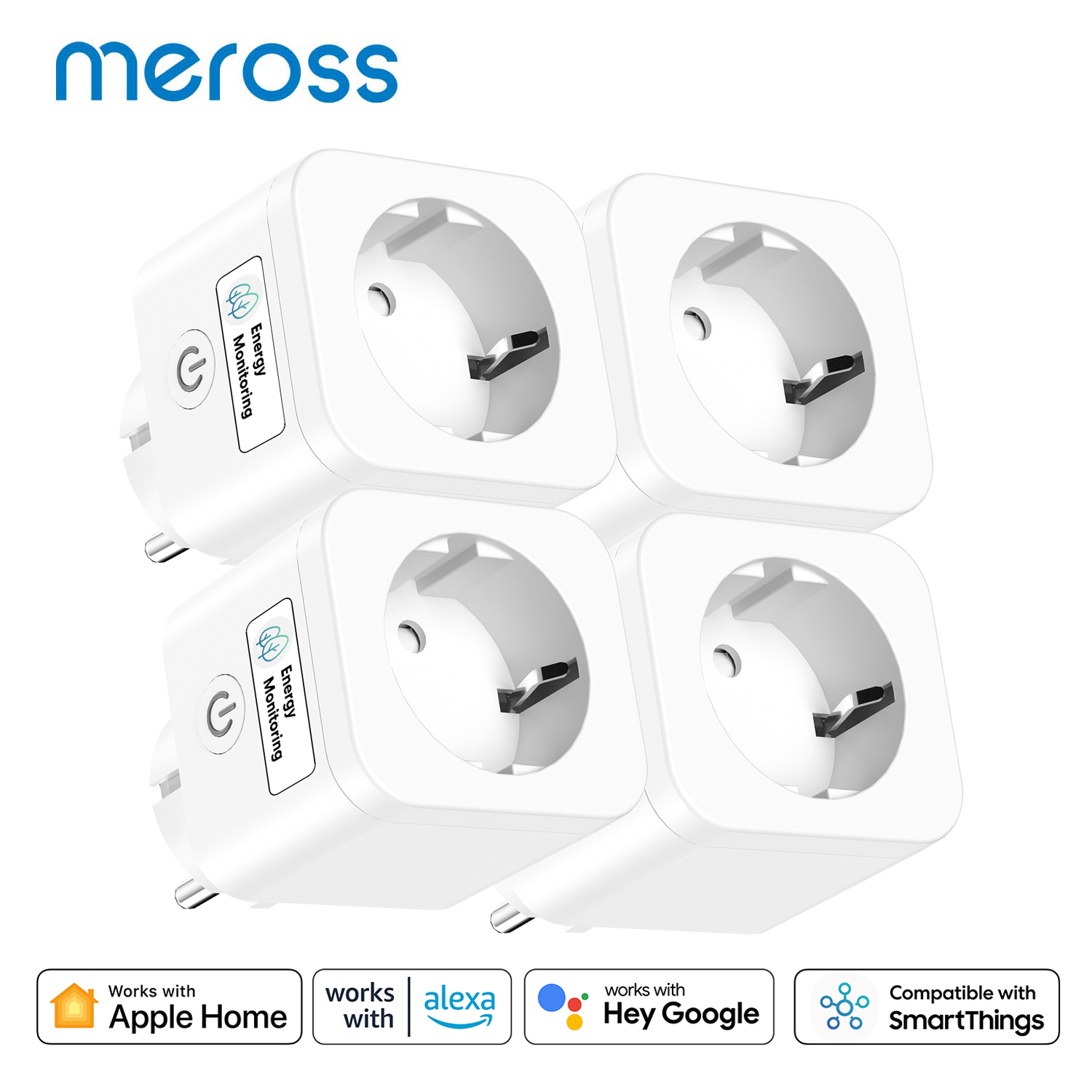 Meross 16A HomeKit enchufe inteligente con Monitor de energía enchufe WiFi UE Control remoto por voz compatible con asistente de Google Alexa SmartThings