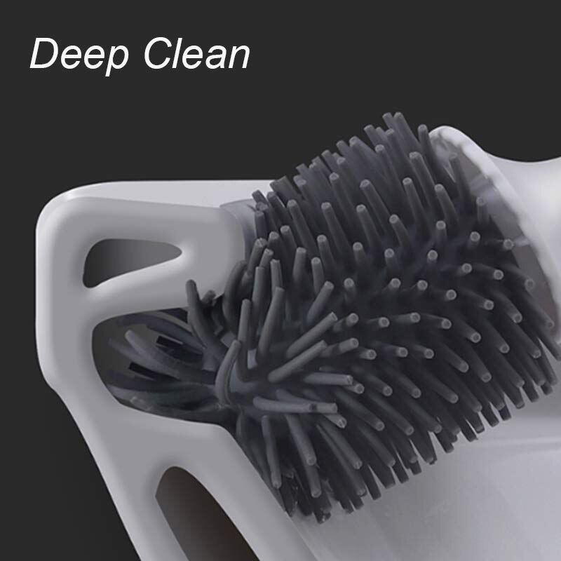 Silicone Toilet Brush with Holder Easy Cleaning Toilet Brush Thermo Rubber Head Soft Bristles Cleaning Brushes Wc Accessories