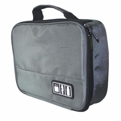 Bolsa organizadora de cables para viaje, cargador Digital portátil con cremallera, kit de almacenamiento de cosméticos, accesorios de viaje: Gris