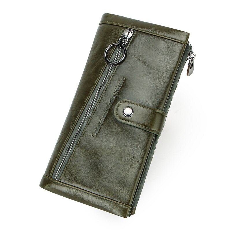 CONTACT'S 100% Genuine Leather Men Wallet Multifunction Long Purse with Coin Pocket Zipper Cartera Male Card Holder Rfid Wallets: Green