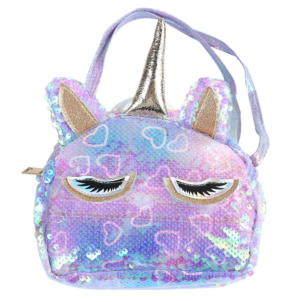 Dieren handtassen voor meisjes reizen vrouwen cartoon print schouder crossbody tas pailletten pu portemonnee messenger bag: A