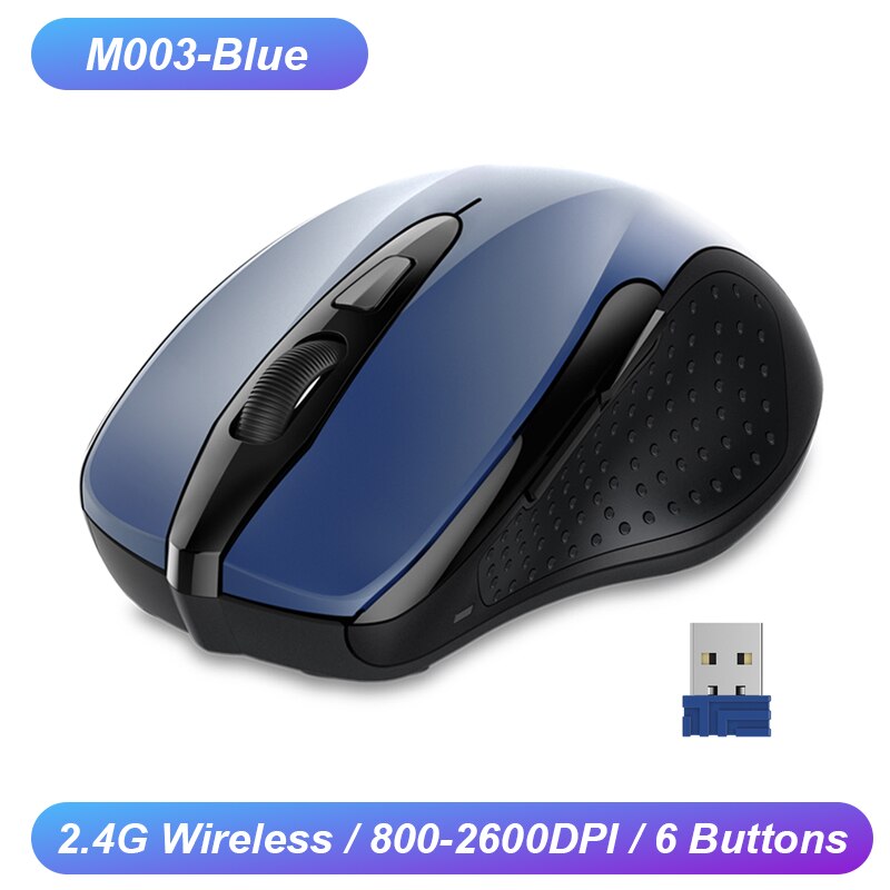 TeckNet Optical Wireless Mouse 2600DPI 2.4GHz Cordless Ergonomics Mice with USB Receiver Computer Mause for Desktop Notebook PC: M003 Blue