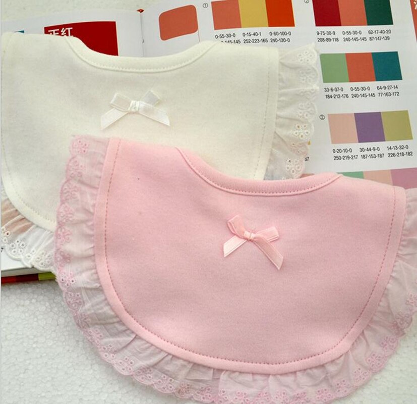 Pure White/Pink Water Absorption Double Layers Little Bowtie Embroidery Lace Cotton Bibs For Little Girls Clothing 5pcs/lot