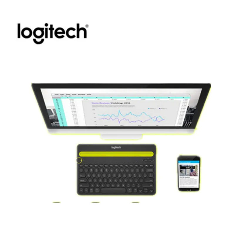 Logitech K480 Bluetooth Wireless Keyboard Multi-Device Keyboard with Phone Holder Slot for Windows Mac OS iOS Android