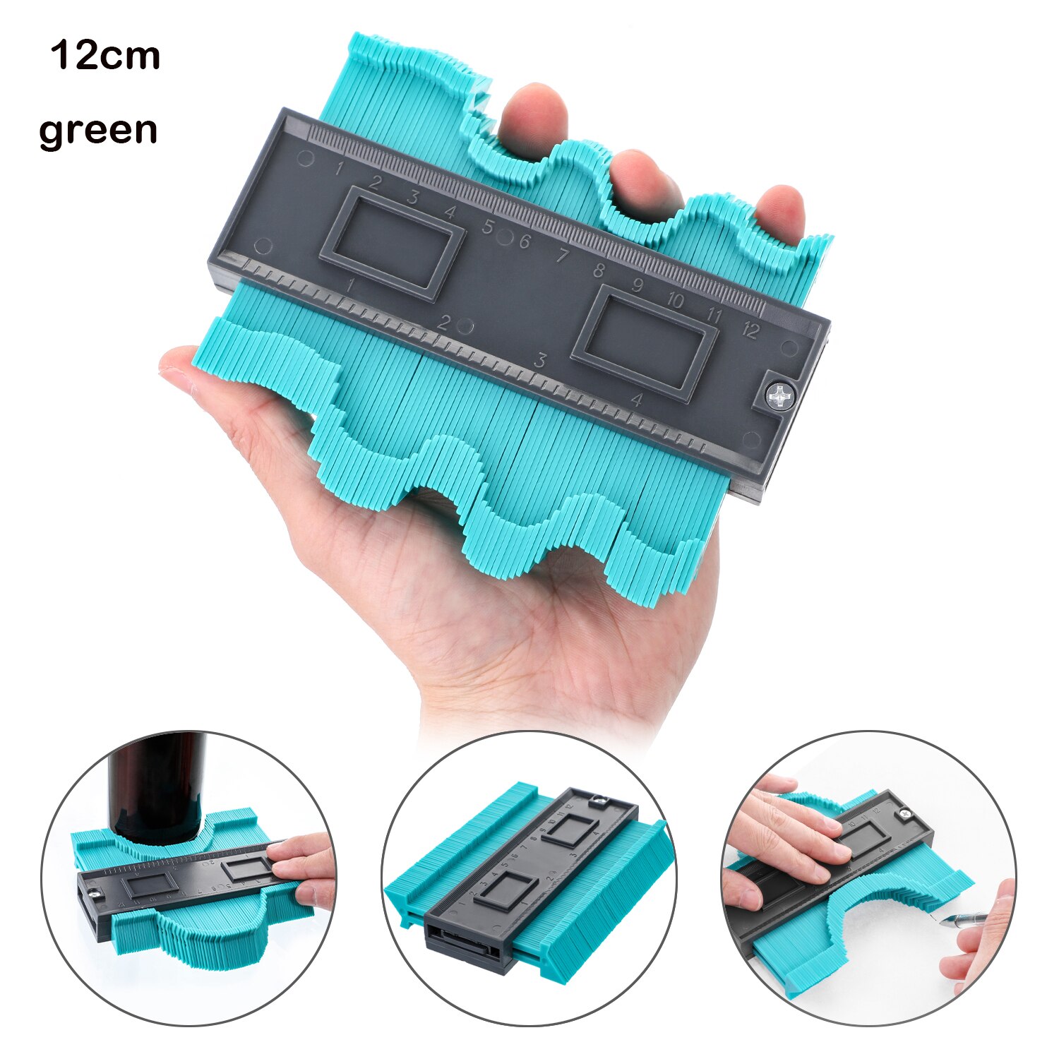 5/10/15/20 Inch Contour Gauge Plastic Profile Copy Shape Contour Gauge Meter Duplicator Standard Wood Marking Flooring Tools: 12CM green