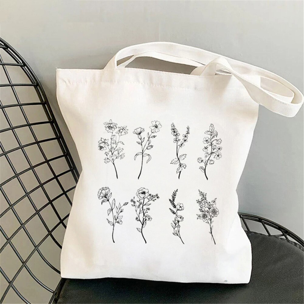 Flower Aesthetic Women Shopping Canvas Tote Cute Bag Foldable Reusable Shopper Bag Handbags  Eco Travel Shoulder Bags: 2544