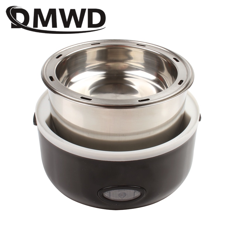 DMWD Mini Electric Rice Cooker Stainless Steel 2/3 Layers Steamer Portable Meal Thermal Heating Lunch Box Food Container Warmer