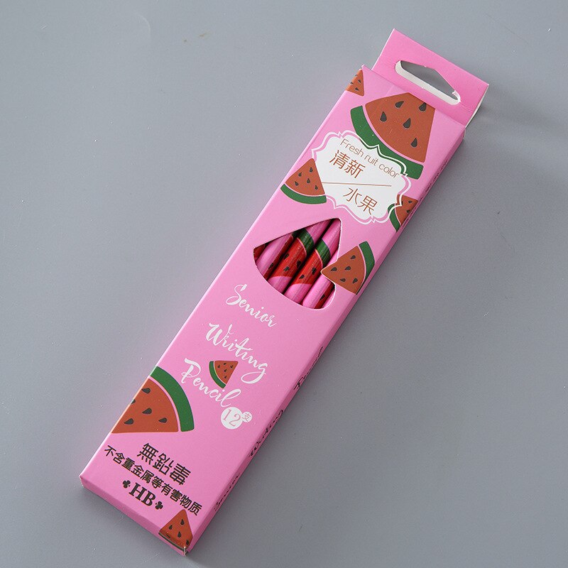 Juego de 12 Uds frutas Kawaii de EZONE, bolígrafos HB bonitos de Color caramelo para escribir y dibujar, plumas de grafiti para la escuela y la Oficina: Watermelon