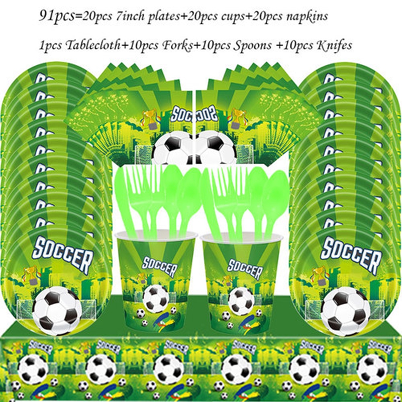 Voetbal Verjaardagsfeestje Decoratie Voetbal Thema Servies Cake Topper Achtergrond Ballon Voor Kinderen Verjaardagsfeestje Decoraties