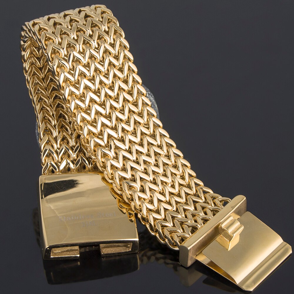 Luxe Golden 30 Mm Brede Armband Mannen Vriendschap Heren Armbanden Armbanden Metalen Hiphop Rvs Sieraden Op Hand Dikke Ketting