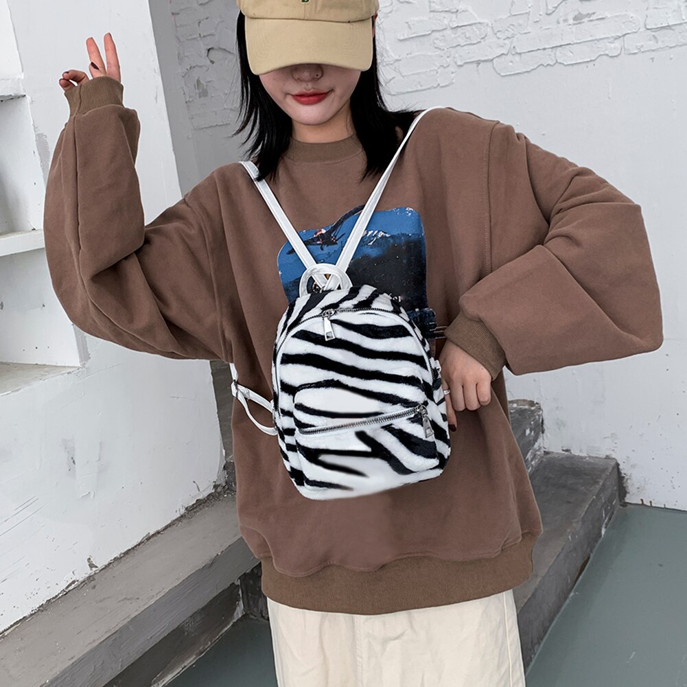 Mode Koe Zebra Gedrukt Schooltassen Vrouwen Meisjes Pluche Mini Schouder Rugzak Vrouwelijke Toevallige Rugzak Rugzak