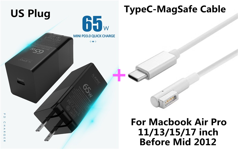 Travel 65W GaN USB C PD MagSaf* Power Adapter Fast Smart Mobile Phone Quick Charger For Laptop Macbook iphone Xiaomi Huawei: US With MagSafe