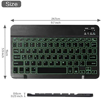 Teclado bluetooth portátil sem fio com retroiluminação, ultrafino, 7 cores, compatível com tablet, iphone, ios, android, aparelhos windows