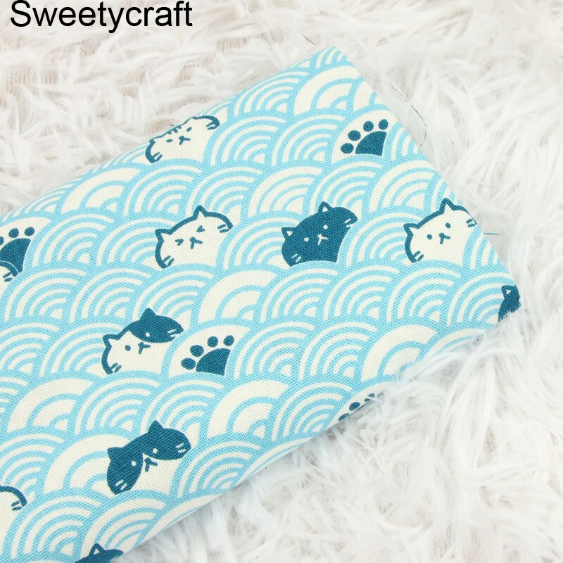Tissu 110 coton 100% x 45cm, demi-cour épais, tissu japonais ondulé imprimé de chat, bricolage, couture faite à la main, décor de sac: Cotton Fabric-6