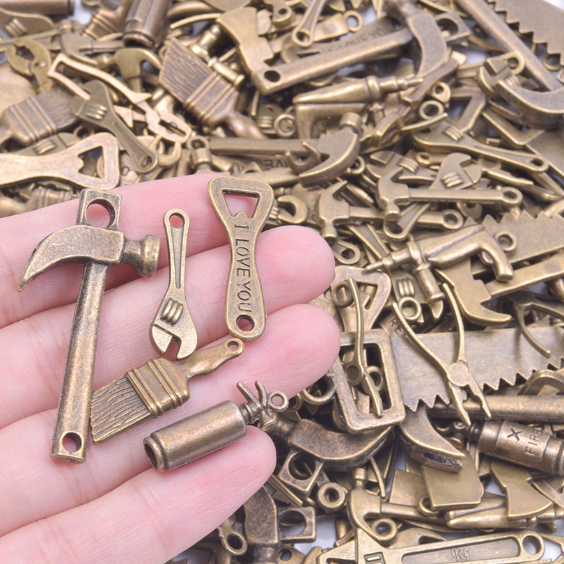 10/20/30 unids/lote herramientas de bronce colgantes de joyería DIY te amo abridor de botellas cepillo encantos a granel suministros de joyería de Metal