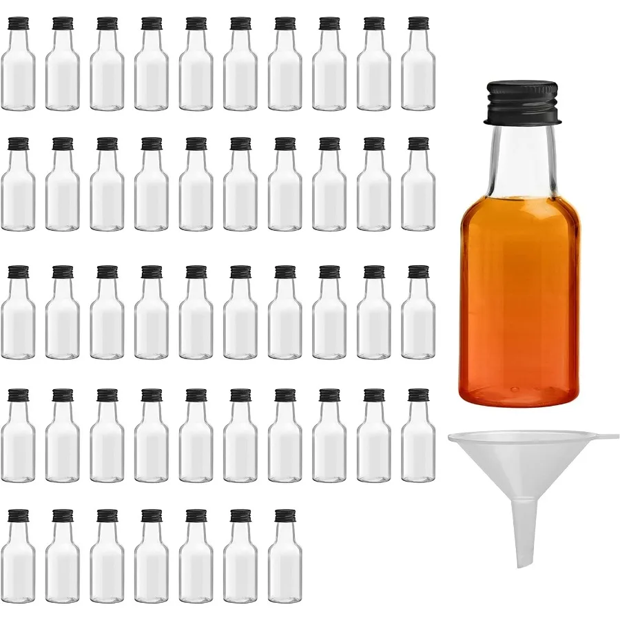 50pcs Mini Liquor Bottles, Plastic Alcohol Bottles Airtight Shot Bottles Little Spirit Bottle 25ml/0.85oz 1.7oz/50ml