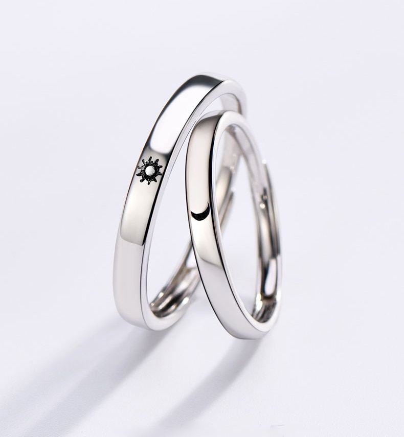 Simple Opening Sun Moon Ring Minimalist Silver Color Sun Moon Adjustable Ring For Men Women Couple Engagement Jewelry