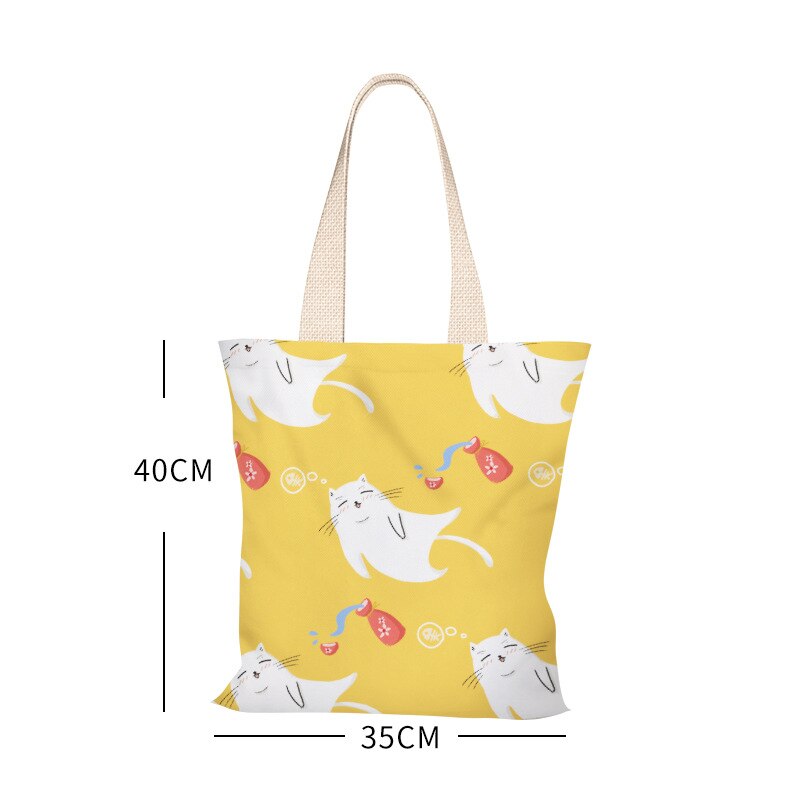 Japońskie małe świeże płótno damska torba na ramię kreskówka słodki kociak dużego ciężaru torba płócienna torba studencka płócienna torba