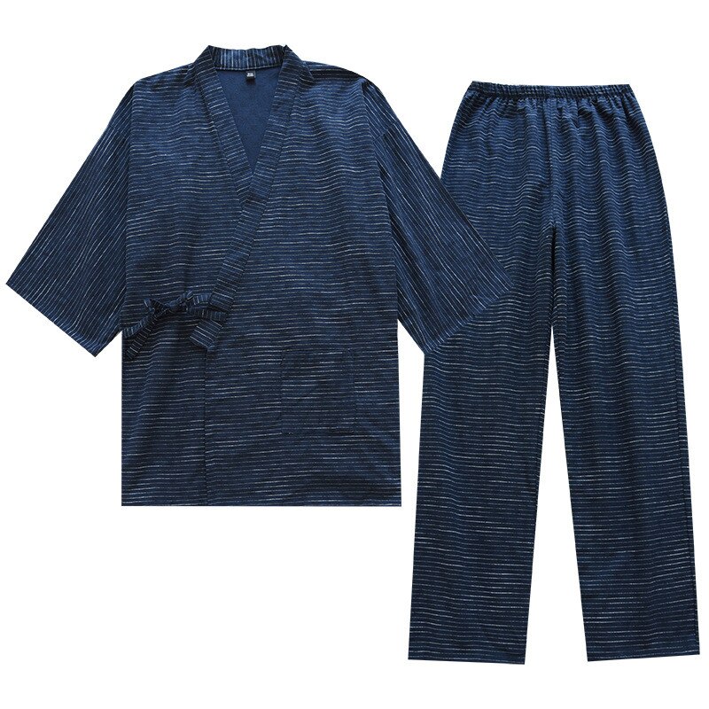Kimono japonais deux pièces pour hommes, peignoir coton, pyjama Long deux pièces, Service à domicile, ensemble Robe, printemps et été 100%