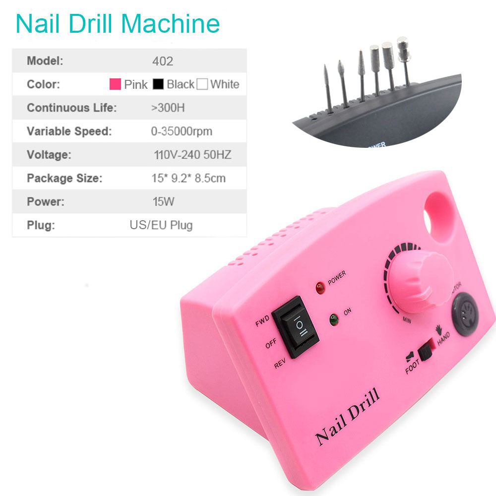 Ponceuse pour ongles, appareil pour poncer, machine et accessoire avec fraiseur et lime à ongle électrique pour manucure, 3 couleurs, 35000RPM