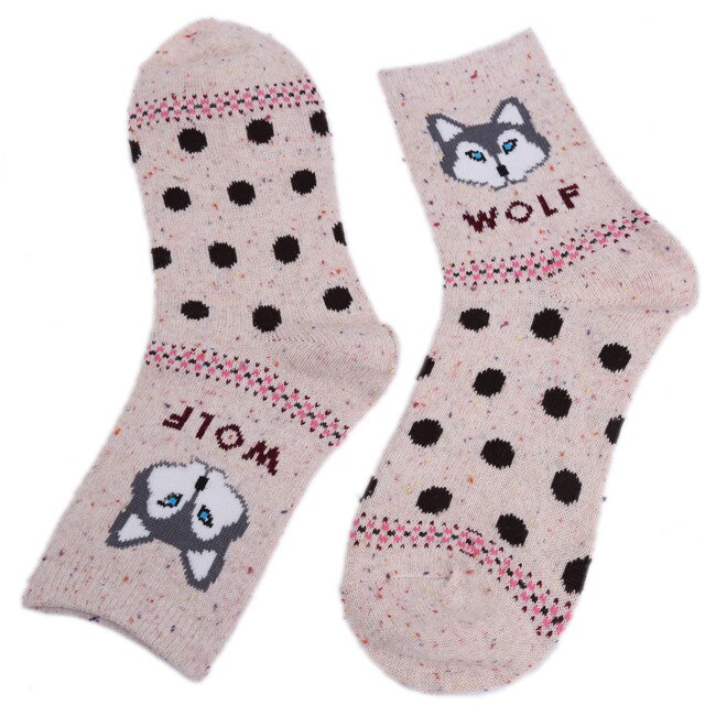 Spring winter thick wool cotton sport socks women yoga ski skateboarding socks Harajuku animal wolf Christmas sock female: khaki