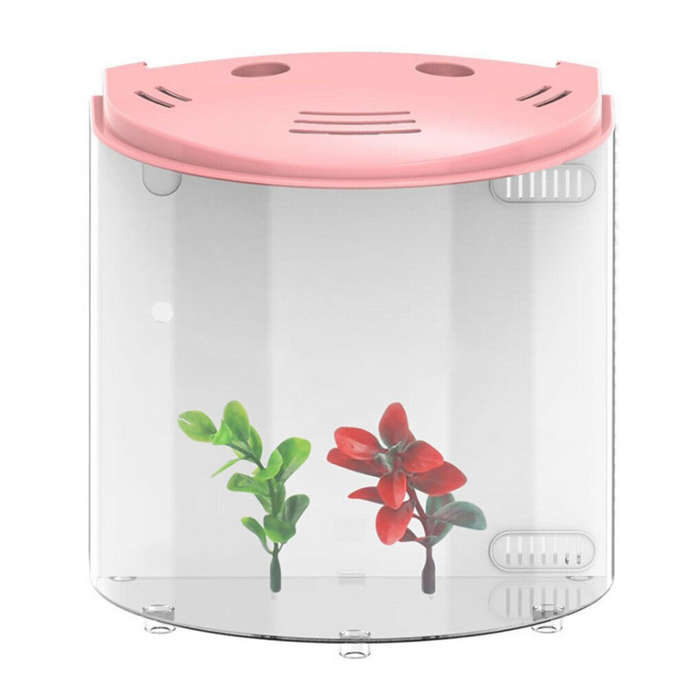 5L USB LED Fish Tank Portable Home Decor Electronic Office Mini Aquarium Breeding Clear Acrylic Living Room 180 Degree Open: Pink