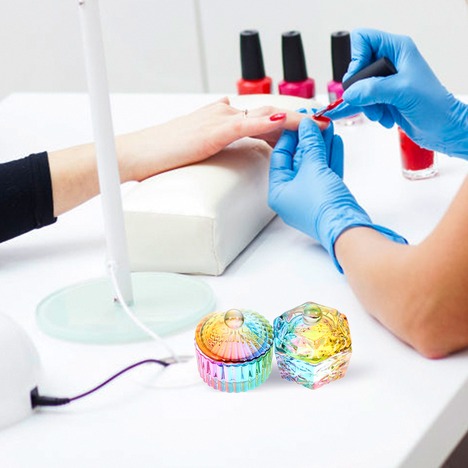 Taza líquida de manicura práctica, vaso con tapa de vidrio para salón de uñas, suministro de manicura, 2 piezas