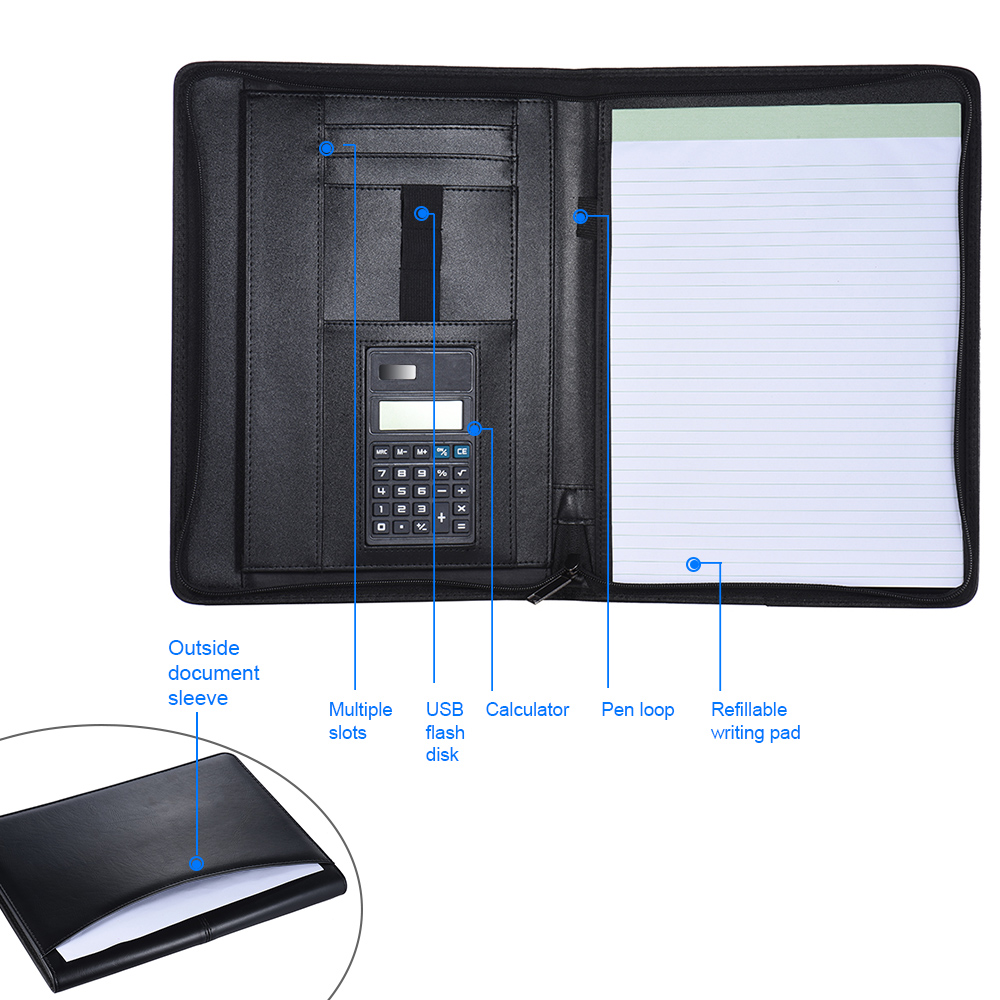 OFFCUP A4 Conference Folder, Leather Portfolio Folder, Multifunctional