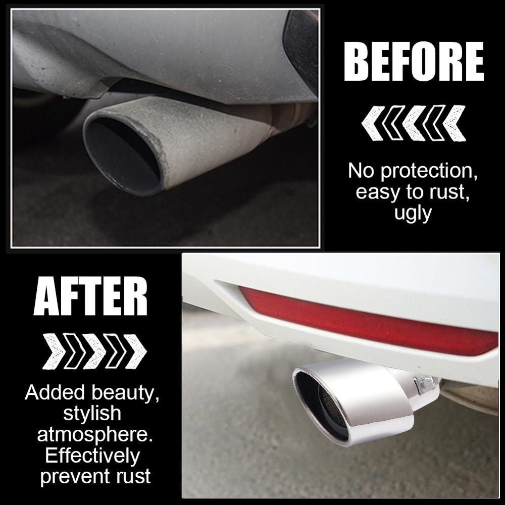 Silenciador de tubo de escape curvado para coche, puntas de extremo ovaladas, embellecedor de 60mm, salida interior, acero inoxidable plateado