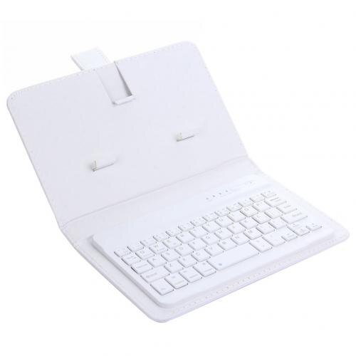 Portable Wireless Bluetooth Keyboard with Faux Leather Case for iPhone Phone: White