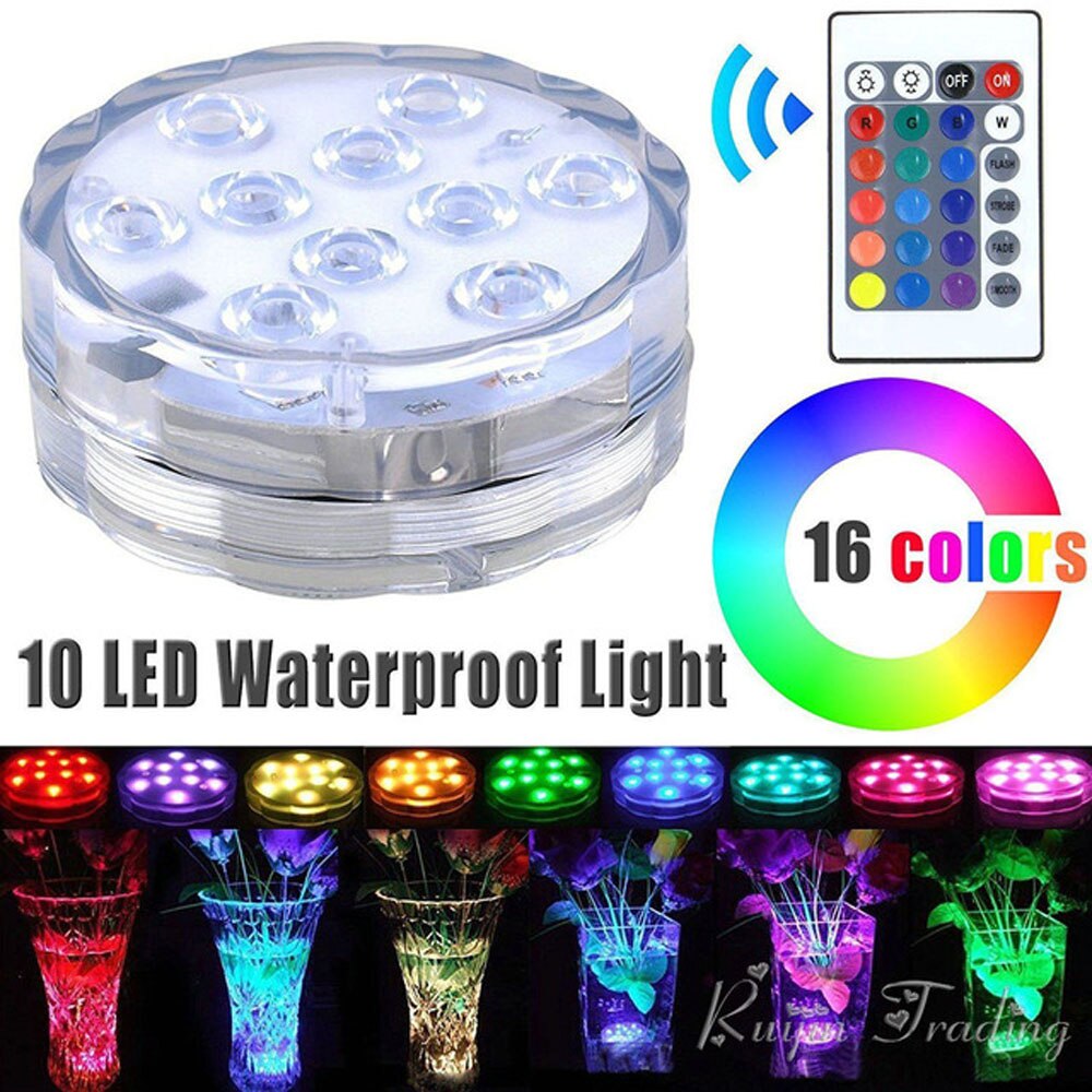 1pc dykkede led undervandslys vandtætte rgb farver fjernbetjening trådløs vase lys fest bryllup pool lys