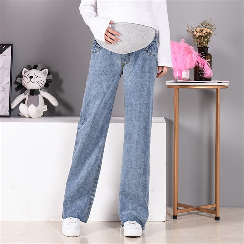 Maternity Women Pants Autumn Jeans Denim Full Length Boot Cut Adjustable Elastic Waist Pants Pregnancy Belly Care Trousers