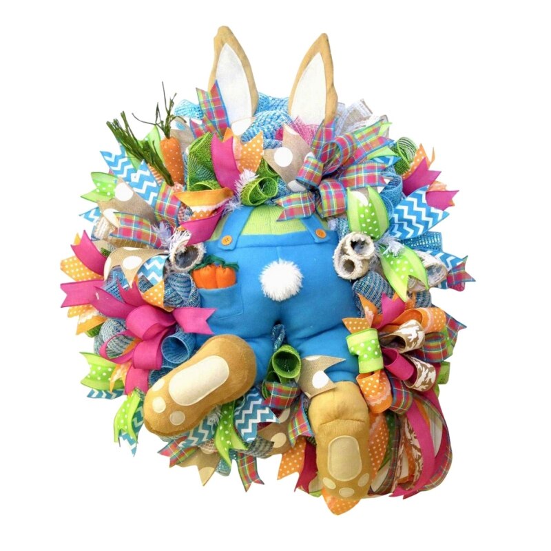 Easter Rabbit Wreath Bunny Decoration Garland Front Door Hanging Ornament Wall Home Party Easter Wreath Decorative: b