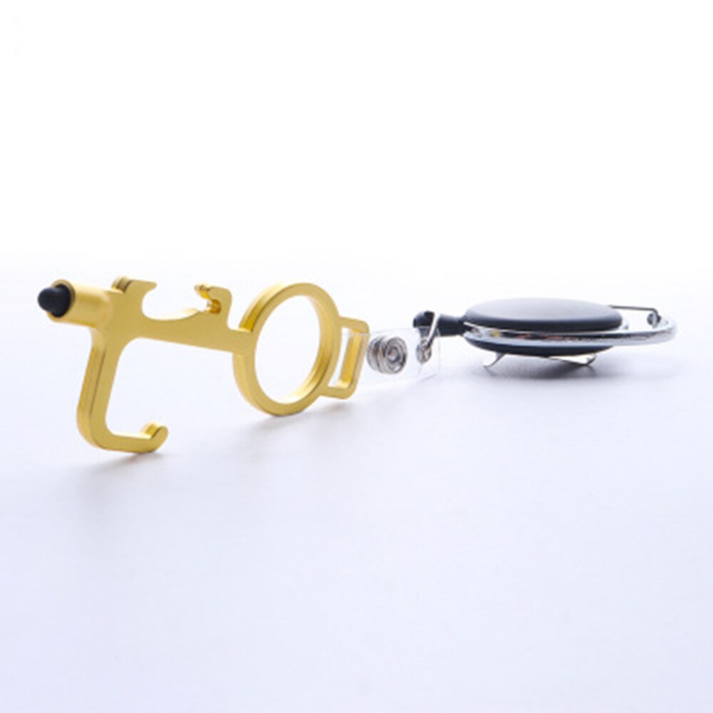 Touch Screen Buttons Edc Door Opener Hygiene Hand Antimicrobial Contactless Press Elevator Tool Portable Door Opener Keychain: Gold