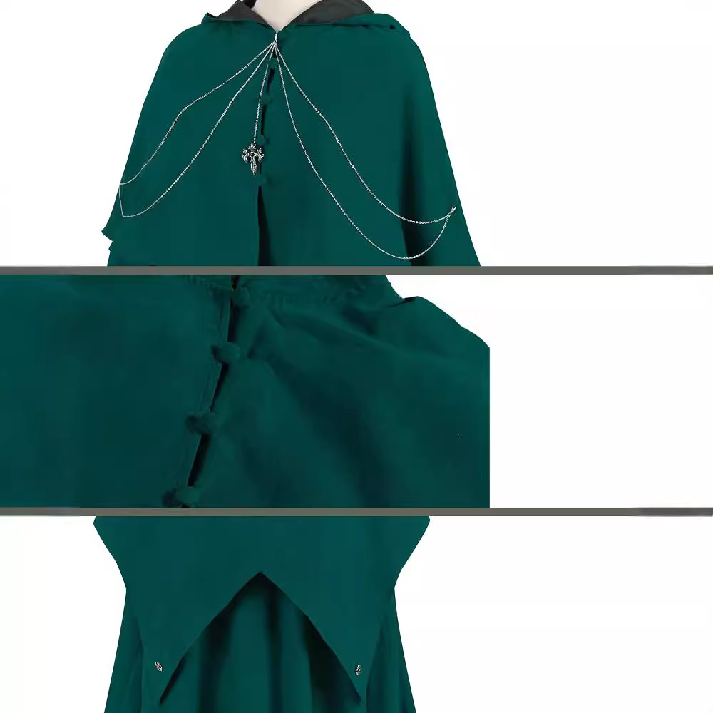 Damen Halloween Cosplay Kostüm Steampunk Rot Lila Grün Cape Metallkette Mittelalterlicher Ritter Schwarzer Umhang Viktorianischer königlicher Mantel