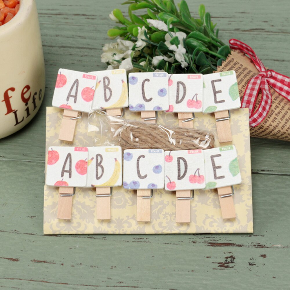50PCS Mini Wooden Clips Alphabet Decorative Fruit Pattern Clothespins Photo Pegs Craft Clips for Display Picture DIY