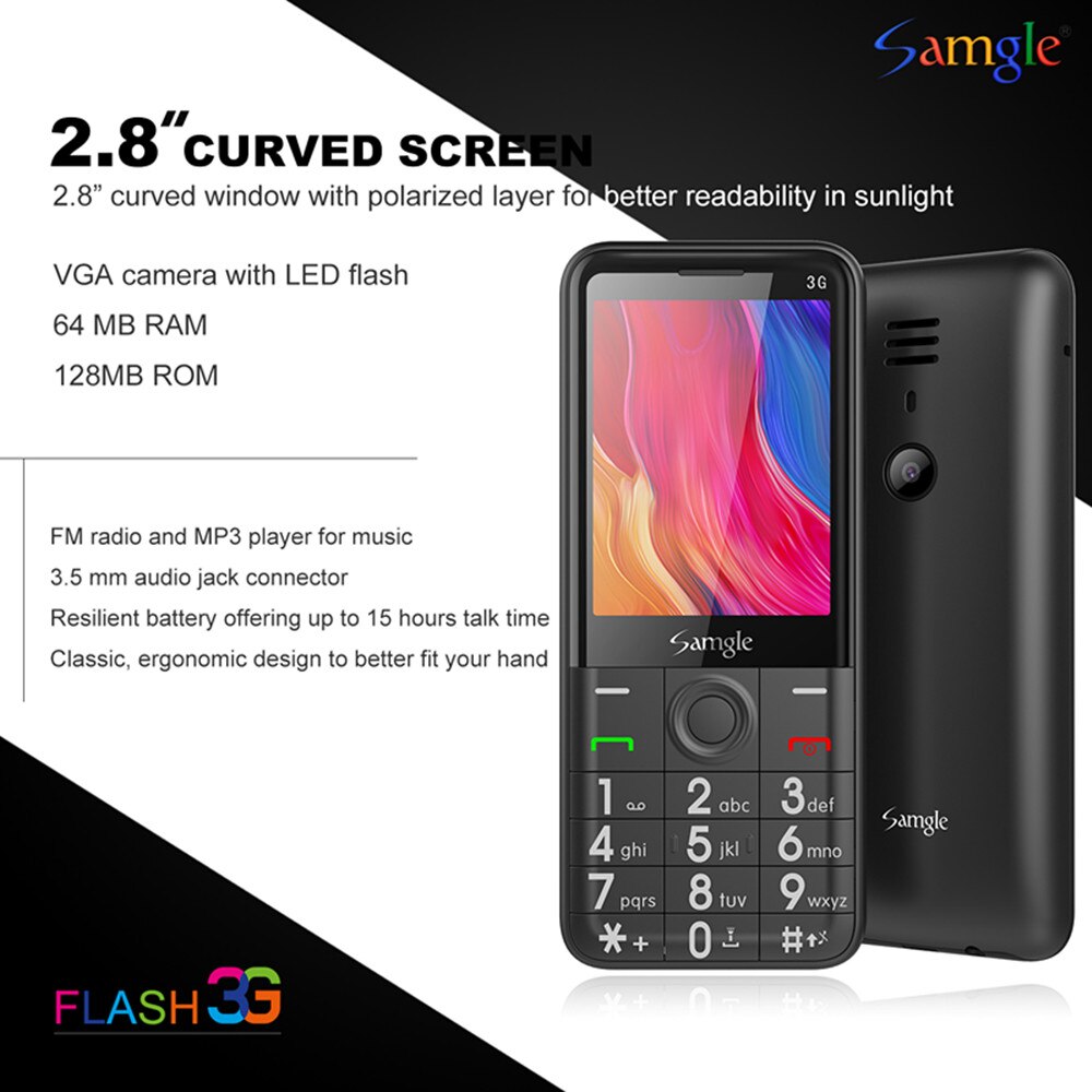 Samgle F5 Flash Wcdma 3G Bar Feature Mobiele Telefoon Speed Dial 2.8 "Kleur Display Zaklamp Whatsapp Grote Toetsenbord telefoon Voor Oudere