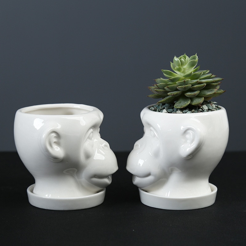 Cartoon aap keramische bloempot dier vetplanten bloempot containers huis buiten tuin mini bonsai bureaubladdecoratie met dienblad