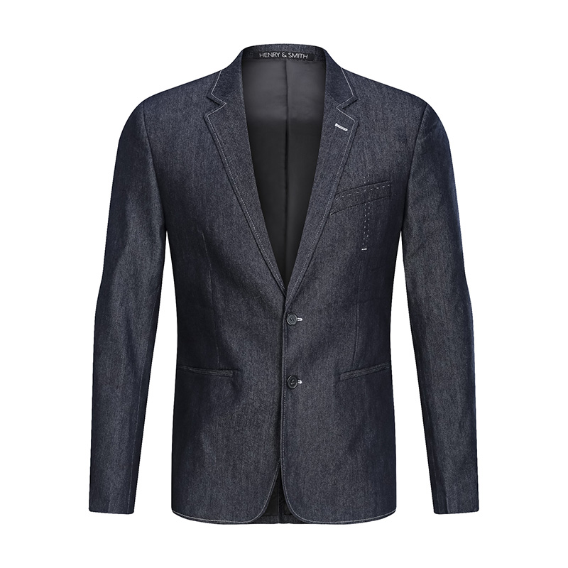 algodón slimfit Blazer hombres trabajo Oficina solo botón bolsillo chaqueta masculina Casual busniess denim de talla grande trajes blazers esmoquin: design 5 / L