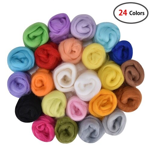 24 kolory wełny włókna wędrujące robić filcowanie igłą DIY robić ręcznego przędzenia włókna robótki filc szycia DIY zestaw robić rękodzieła igły rękodzieło wełna: 24 kolor Wools